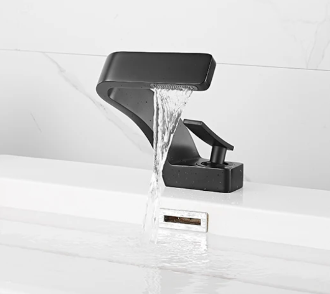 Black faucet with twisted neck