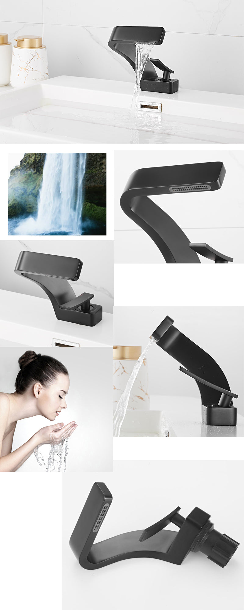 Black faucet with twisted neck