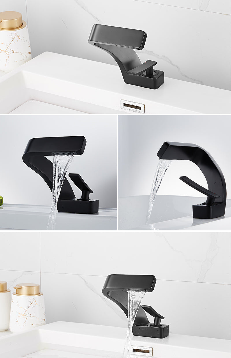 Black faucet with twisted neck