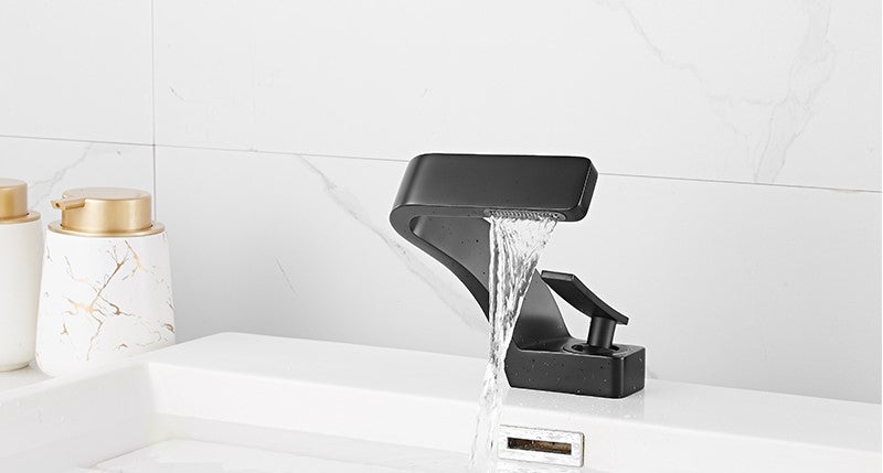 Black faucet with twisted neck